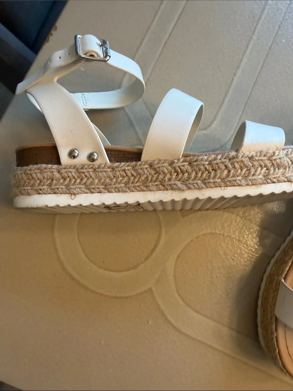 Kids Soda White Espadrille Platform Sandals with Ankle Strap